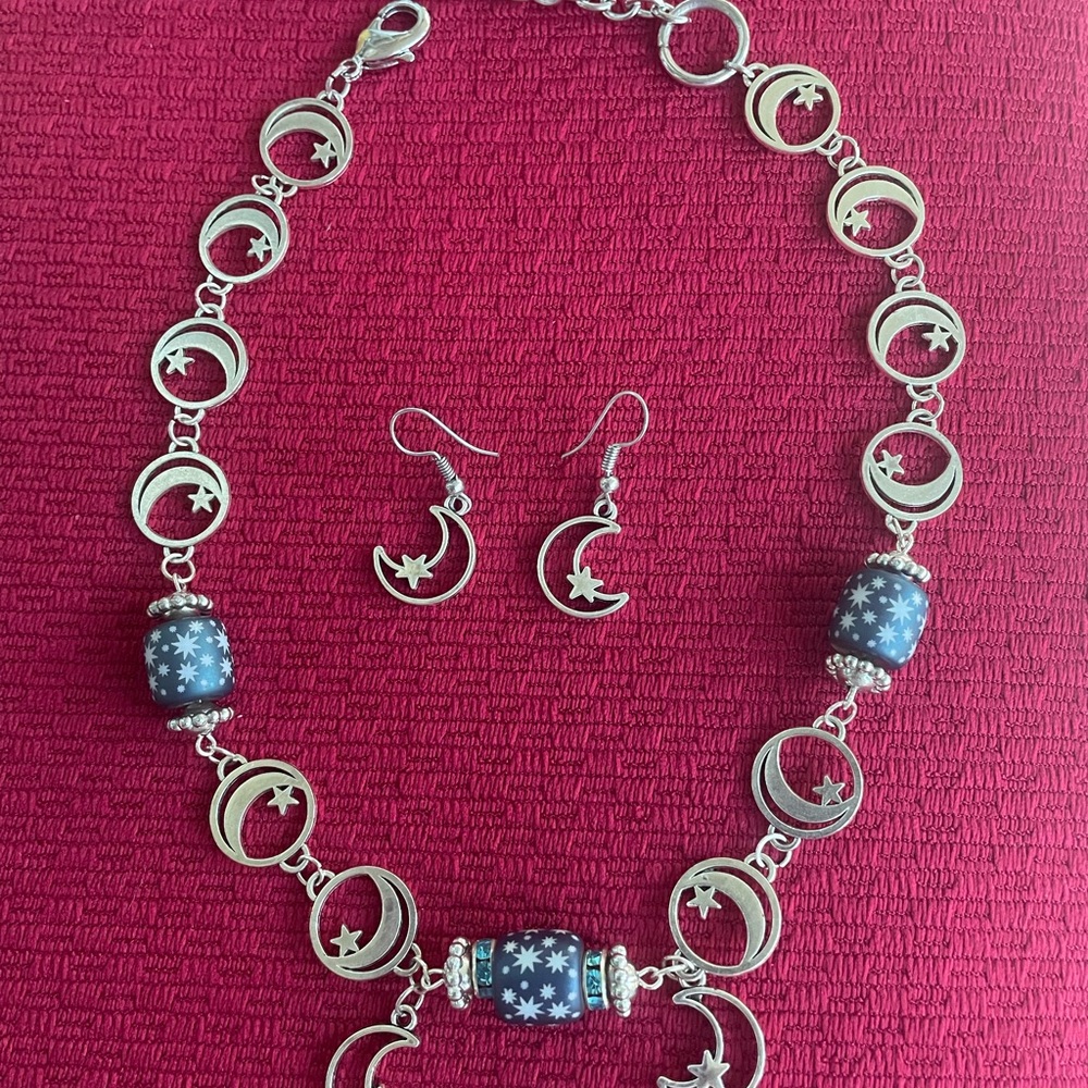 Celestial Charm Silver and Blue Necklace